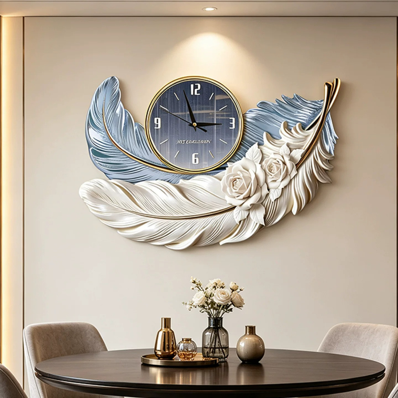 Luxury Watch Wall Clock - ساعة حائط فاخرة بتصميم ريشة، ساعة