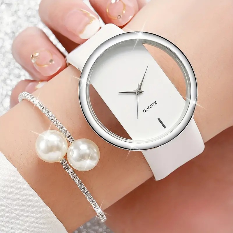 Luxury Watch White - 2PCS أزياء بيضاء بسيطة ووتش حجر