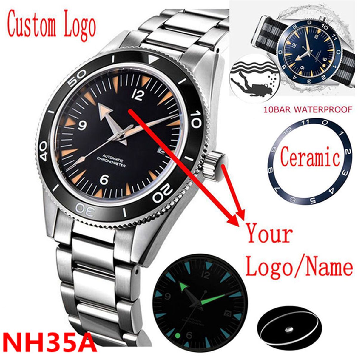 Luxury Watch Deals - شعار مخصص NH35 ساعة يد تعمل