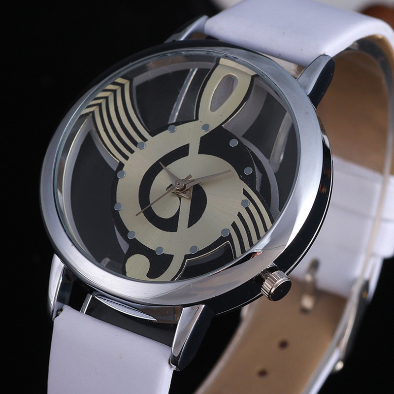 Luxury Watch White - موضة الجوف الموسيقى شكل ساعة مستديرة