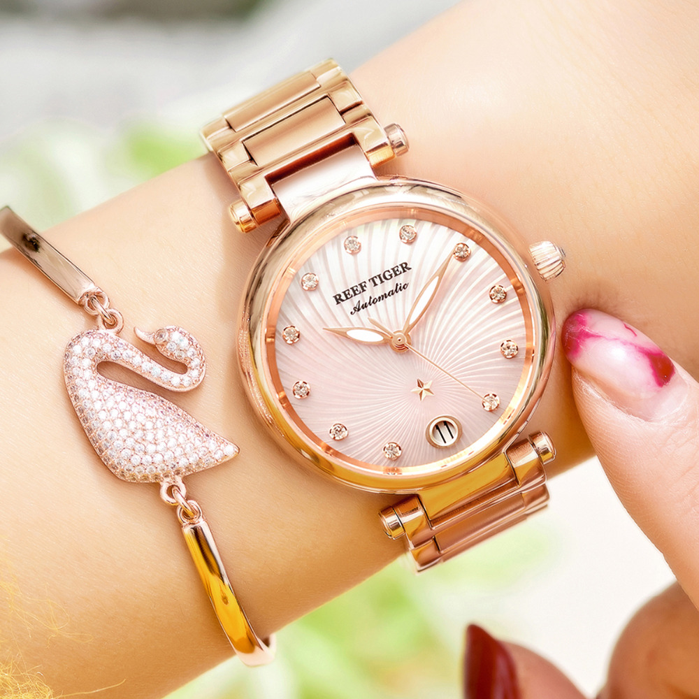 Luxury Watch White - ريف تايجر/RT ساعات أوتوماتيكية فاخرة للنساء