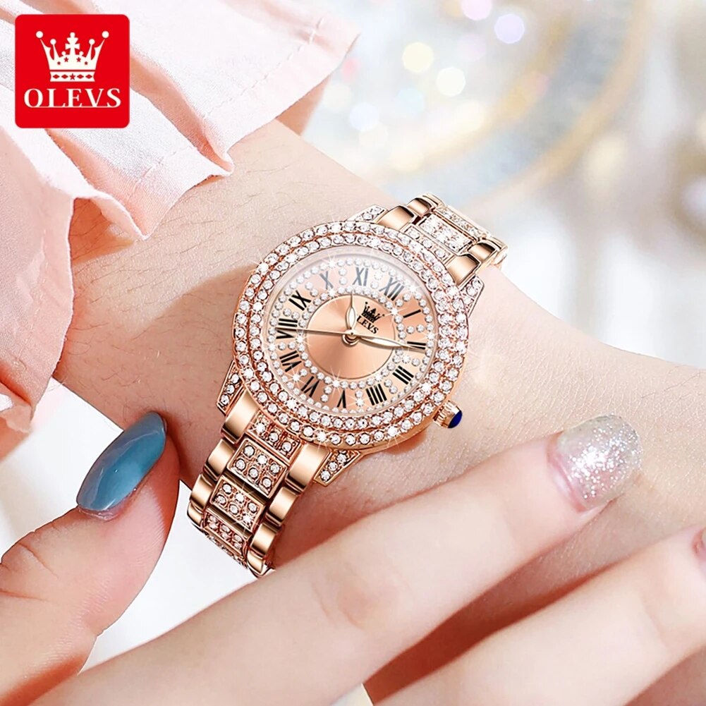 ساعة OLEVS نسائية فاخرة كوارتز - مراجعة Luxury Watch Diamond وسعره